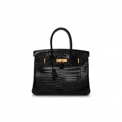 HERMES MASTER NOIR BLACK GHW NILOTICUS CROCODILE BIRKIN 30 HANDBAG (30*22*16cm)