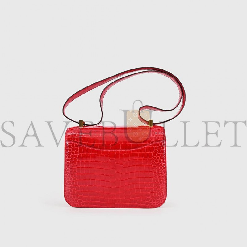 HERMÈS CONSTANCE 18 SHINY CROCODILE LEATHER CROSSBODY BAG-BRAISE GOLD HARDWARE (19*18*13.5cm)