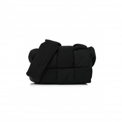 BOTTEGA VENETA NYLON INTRECCIATO PADDED TECH CANDY CASSETTE BAG BLACK  (23*14*7.5cm)