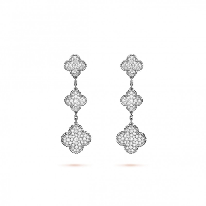 VAN CLEEF ARPELS MAGIC ALHAMBRA EARRINGS, 3 MOTIFS - WHITE GOLD, DIAMOND VCARN9MR00 VAN CLEEF ARPELS MAGIC ALHAMBRA EARRINGS, 3 MOTIFS - WHITE GOLD, DIAMOND VCARN9MR00