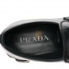 PRADA SPAZZOLATO ROIS METAL TRIANGLE LOGO MENS MONOLITH 55MM LOAFERS 6 BLACK