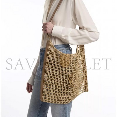 YSL OXALIS RAFFIA CROCHET AND VEGETABLE-TANNED LEATHER HANDBAG 773984GAAEB9718 (46*38*3cm) YSL OXALIS RAFFIA CROCHET AND VEGETABLE-TANNED LEATHER HANDBAG 773984GAAEB9718 (46*38*3cm)