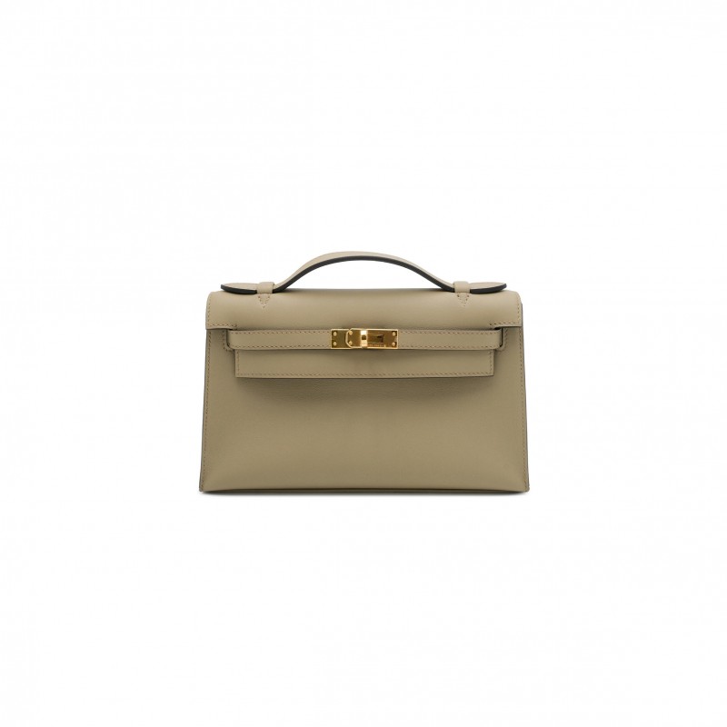 HERMES KELLY POCHETTE SWIFT GOLD HARDWARE (22*14*7cm)