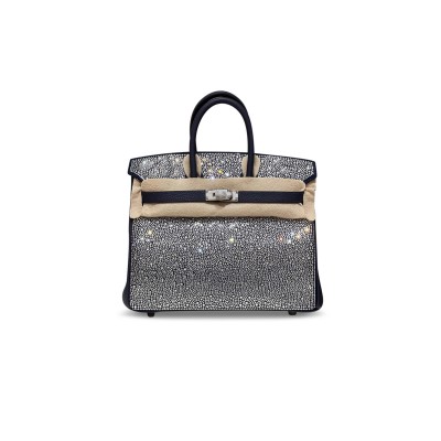 HERMÈS MASTER BIRKIN 25 BLUE TOGO WITH RHINESTONE SUEDE SILVER HARDWARE (25*20*13cm) HERMÈS MASTER BIRKIN 25 BLUE TOGO WITH RHINESTONE SUEDE SILVER HARDWARE (25*20*13cm)