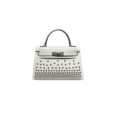 HERMES MINI KELLY BOX STUDDED PALLADIUM HARDWARE  (19*12*5.5cm)