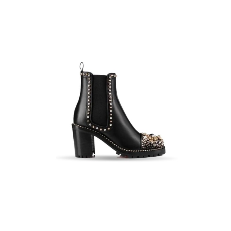CHRISTIAN LOUBOUTIN CALFSKIN STUDDED CHASSE A CLOU CHELSEA BOOTS , 39 BLACK 3170781BK01