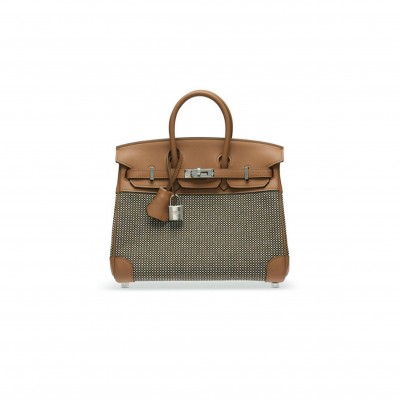HERMÈS MASTER BIRKIN 25 BAG TOILE QUADRILLE AND SWIFT GOLD (25*20*13cm)