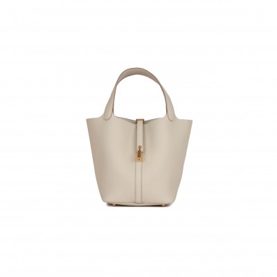 HERMES PICOTIN LOCK 22 BETON CLEMENCE GOLD HARDWARE (22*21*17cm)