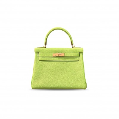 HERMÈS MASTER KELLY 25 HANDBAG GREEN TOGO WITH GOLD HARDWARE (25*17*7cm)