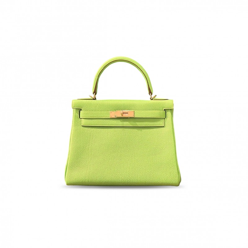 HERMÈS KELLY 25 HANDBAG GREEN TOGO WITH GOLD HARDWARE (25*17*7cm)