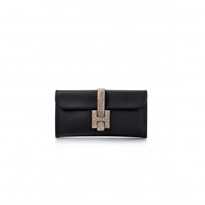 HERMÈS NOIR SWIFT AND LIZARD JIGE ELAN (21.5*12.5*2cm)