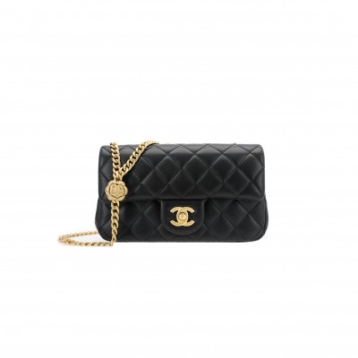 CHANEL MASTER SHEEPSKIN CHAIN BAG SHOULDER BAG CROSSBODY BAG MINI WOMEN'S BLACK (20*13*7cm) 