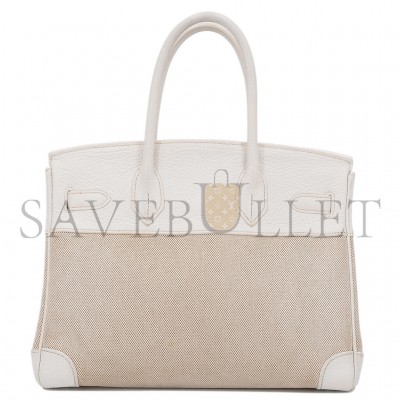 HERMES BIRKIN 35 COWHIDE WHITE CANVAS SILVER BUCKLE BAG 10080269 (35*24*18cm)