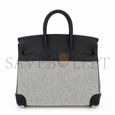 HERMES MASTER BIRKIN 25 89 BLACK NOIR CANVAS SWIFT LEATHER SILVER BUCKLE 8023220073 (25*20*13cm)