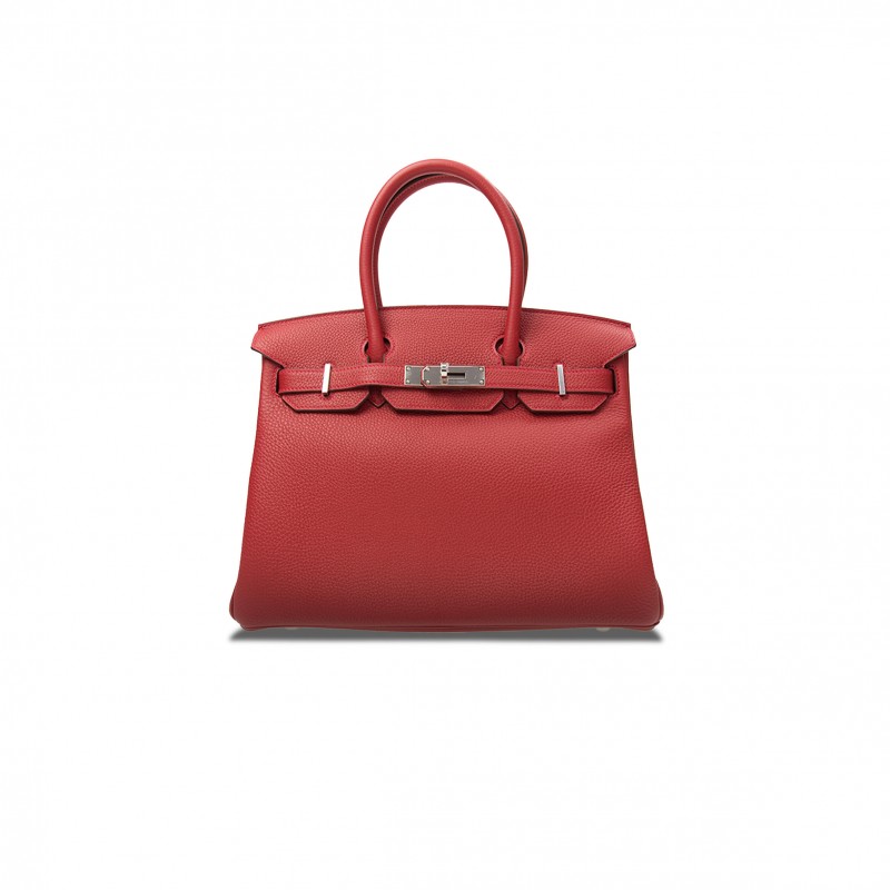 HERMÈS BIRKIN 35 TOGO LEATHER FLAG RED SILVER BUCKLE BAG H028369CK05 (35*28*18cm)