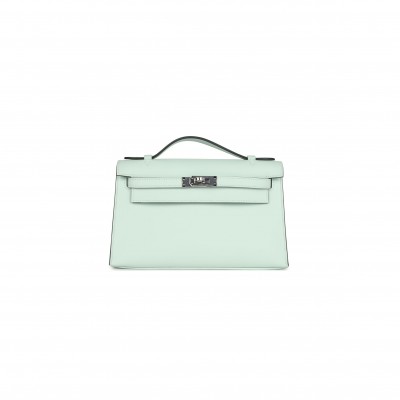 HERMES KELLY POCHETTE VERT BUBBLE GREEN SWIFT PALLADIUM HARDWARE (22*14*7cm) 