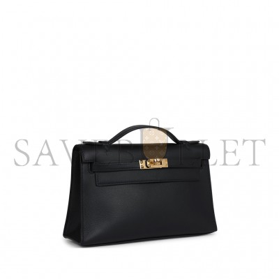 HERMES KELLY POCHETTE BLACK SWIFT PALLADIUM HARDWARE (22*14*7cm) 