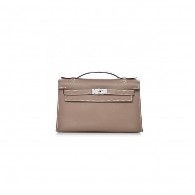 HERMES MINI KELLY GENERATION SWIFT ELEPHANT GRAY SILVER BUCKLE (22*14*7cm) 