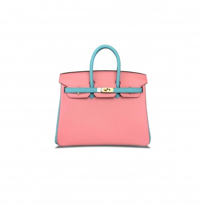 HERMES MASTER BIRKIN 25 EPSOM MILKSHAKE PINK MACARON BLUE GOLD BUCKLE H028369CK22 (25*18*13cm)