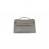 HERMÈS GRIS MEYER GRAY SWIFT LEATHER KELLY POCHETTE CLUTCH BAG W GOLD (22*14*7cm) 