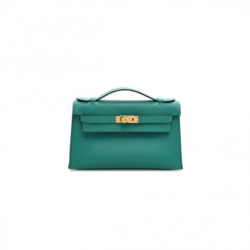 HERMÈS SWIFT KELLY POCHETTE CLUTCH VERT VERONE (22*14*7cm) 