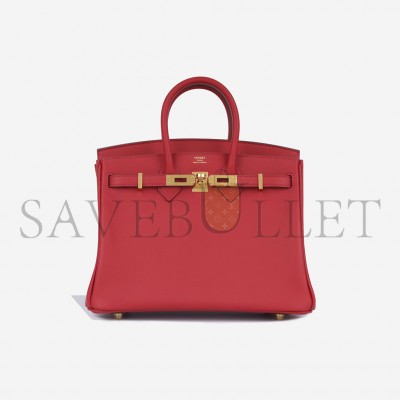 HERMES MASTER BIRKIN 25 SWIFT LEATHER FLAG RED GOLD BUCKLE H049362CK12 (25*20*13cm)