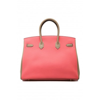 HERMES BIRKIN 30 EPSOM LIPSTICK PINK AND ELEPHANT GREY SILVER BUCKLE BAG H028369CK61 (30*23*15cm)