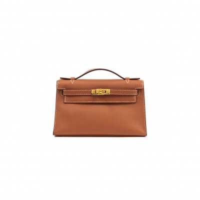 HERMÈS GOLD SWIFT KELLY POCHETTE GOLD HARDWARE (22*14*7cm) 