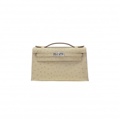 HERMÈS MASTER HANDBAGS KELLY CLUTCH BAG PARCHEMIN (22*14*7cm) 