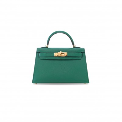 HERMÈS MINI KELLY II EPSOM MALACHITE GREEN GOLD BUCKLE (19*12*5.5cm) 