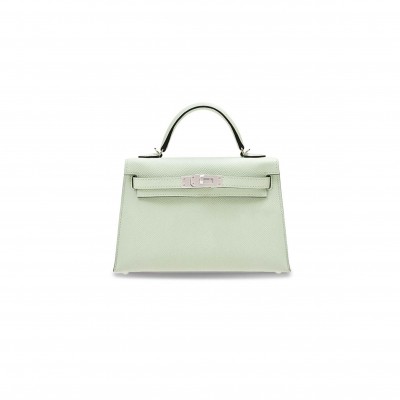 HERMÈS MINI KELLY II EPSOM BUBBLE GREEN SILVER BUCKLE (19*12*5.5cm) 