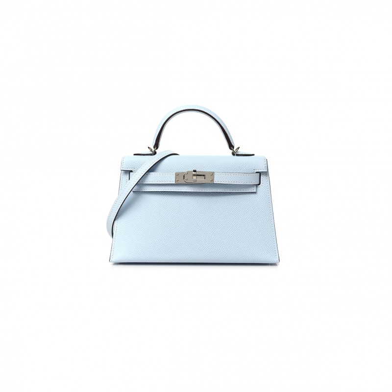 HERMÈS MINI KELLY II EPSOM HAZE BLUE SILVER BUCKLE (19*12*5.5cm) 
