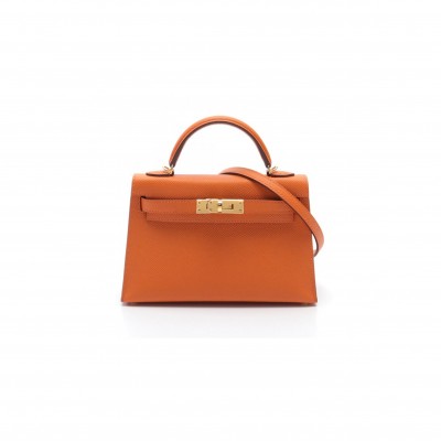 HERMÈS MINI KELLY II EPSOM LEATHER ORANGE GOLD BUCKLE (19*12*5.5cm) 