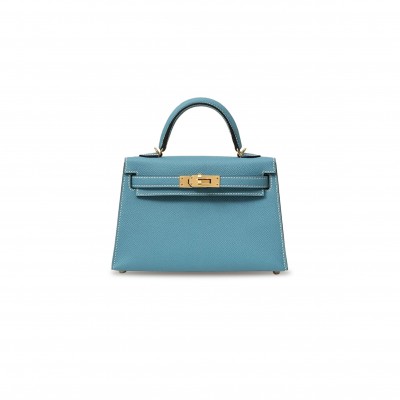HERMÈS MASTER MINI KELLY II EPSOM DUCK BLUE GOLD BUCKLE (19*12*5.5cm) 
