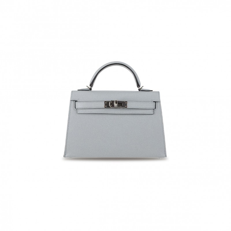 HERMÈS MINI KELLY II BLUE GLACIER EPSOM LEATHER PALLADIUM HARDWARE (19*12*5.5cm) 