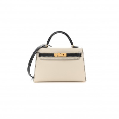HERMÈS EPSOM HORSESHOE MINI KELLY II CRAIE BLACK (19*12*5.5cm) 
