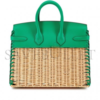 HERMÈS MASTER BIRKIN 25 PICNIC BAG IN MINT GREEN BARENIA LEATHER AND WOVEN WICKER H082668CK23 (25*20*13cm) HERMÈS MASTER BIRKIN 25 PICNIC BAG IN MINT GREEN BARENIA LEATHER AND WOVEN WICKER H082668CK23 (25*20*13cm)
