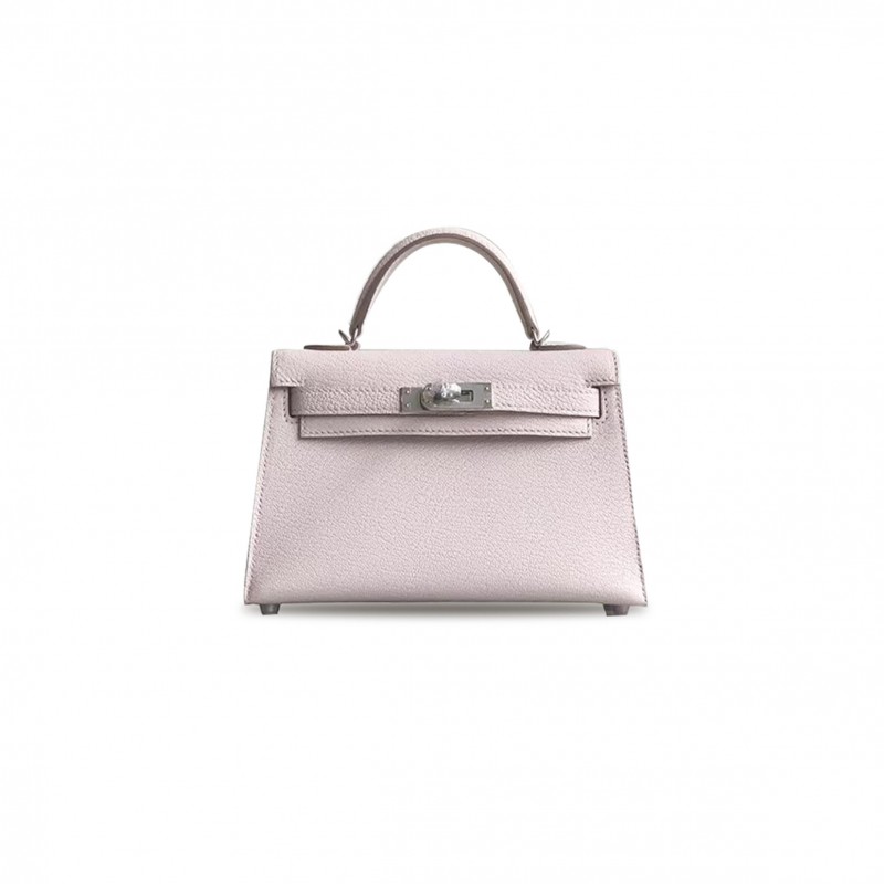 HERMÈS MINI KELLY II SELLIER MAUVE PALE CHEVRE PALLADIUM HARDWARE (19*12*5.5cm)