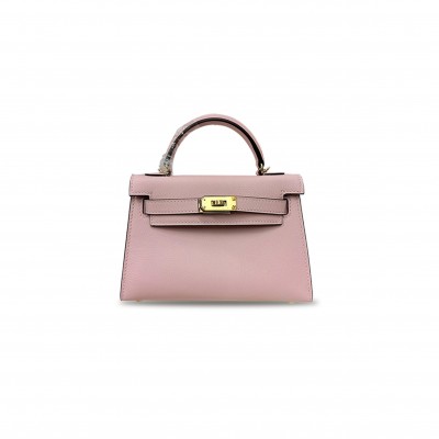 HERMÈS MINI KELLY II CHEVER 3Q PINK GOLD BUCKLE (19*12*5.5cm) 