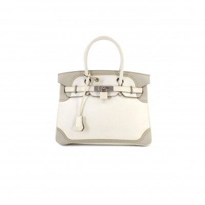 HERMÈS BIRKIN 35 SWIFT AND TOGO LACE SERIES DIAMOND GREY AND APRICOT GREY SILVER BUCKLE H082650CK03 (35*28*18cm)