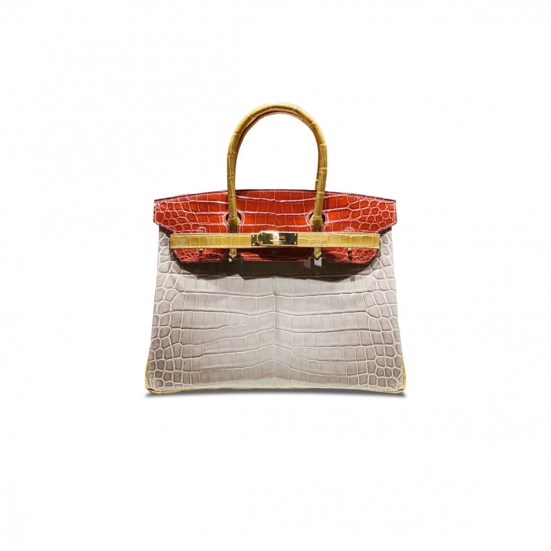 HERMÈS MASTER BIRKIN 25 CROCODILE LEATHER TRICOLOR BAG GOLD BUCKLE H041354CK56 (25*20*13cm)