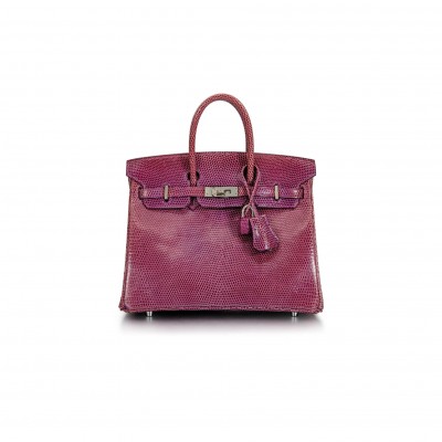 HERMÈS MASTER BIRKIN 30 LIZARD WINE RED SILVER BUCKLE H028352CA51 (30*22*16cm)
