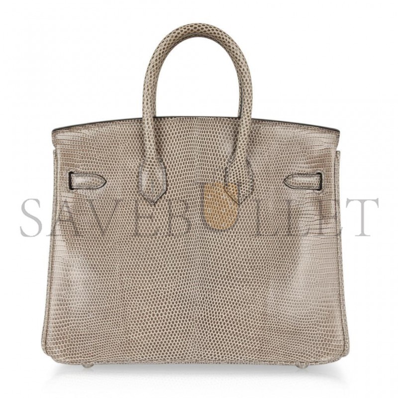 HERMÈS MASTER BIRKIN 30 LIZARD ELEPHANT GREY SILVER BUCKLE H028352CA57 (30*22*16cm)