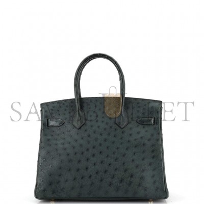 HERMÈS MASTER BIRKIN 25 OSTRICH VERT CYPRES GOLD BUCKLE H041944CK79 (25*20*13cm)