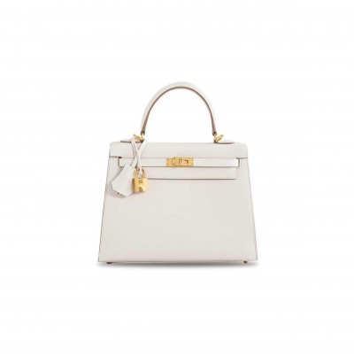 HERMÈS KELLY 25 EPSOM GRIS PALE GOLD HARDWARE (25*17*7cm) 