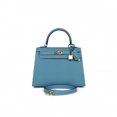HERMÈS KELLY SELLIER 25 BLUE JEAN EPSOM GOLD HARDWARE (25*17*7cm) 