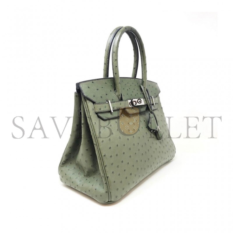 HERMÈS MASTER BIRKIN 30 OSTRICH LEATHER VERT OLIVE GOLD BUCKLE H041933CK81 (30*22*16cm)