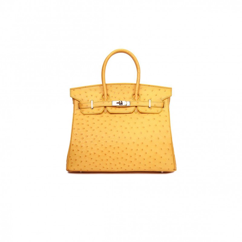 HERMÈS MASTER BIRKIN 25 OSTRICH LEATHER AMBER SILVER BUCKLE H041944CK68 (25*20*13cm)