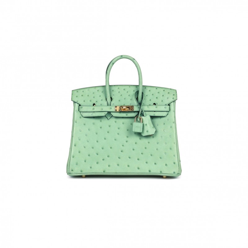 HERMÈS MASTER BIRKIN 30 OSTRICH LEATHER MINT GREEN GOLD BUCKLE H041933CK74 (30*22*16cm)