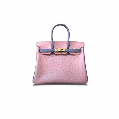 HERMÈS MASTER BIRKIN 25 OSTRICH LEATHER CERAMIC PINK AND IRIS PURPLEGOLD BUCKLE H041944CK57 (25*20*13cm)